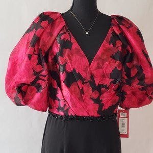 NWT CARMEN MARC VALVO  PRINTED BODICE GOWN